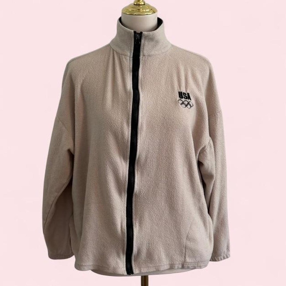 Vintage Team USA Olympics Tan Fleece Zip-Up Jacket — XL